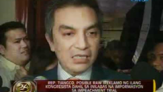 24 Oras: Rep. Tiangco, posible raw ireklamo ng ilang Kongresista