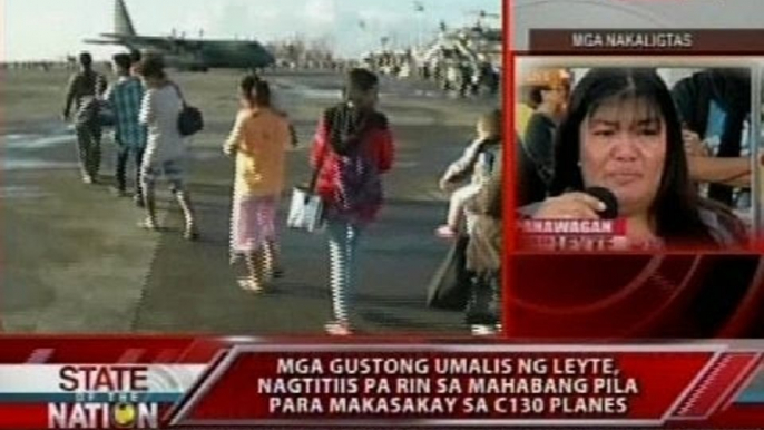 Mga gustong umalis ng Leyte, nagtitiis pa rin sa mahabang pila para makasakay sa C130 planes