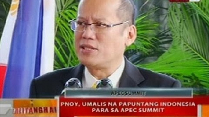 BT: PNoy, umalis na papuntang Indonesia para sa APEC Summit