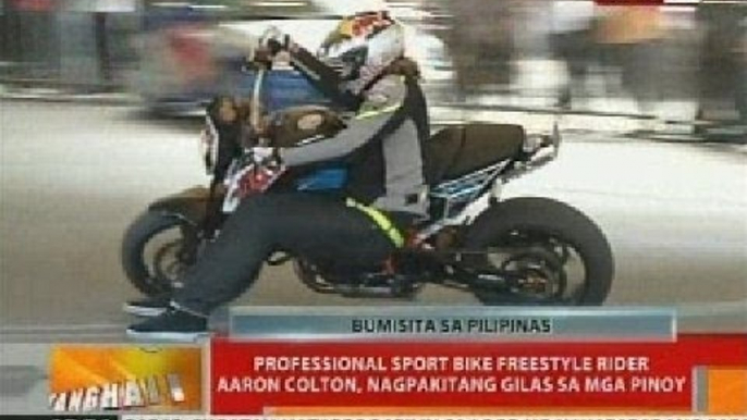 Professional sport bike freestyle rider Aaron Colton, nagpakitang gilas sa mga Pinoy