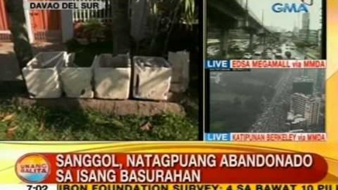 UB: Sanggol, natagpuang abandonado sa isang basurahan sa Davao del Sur