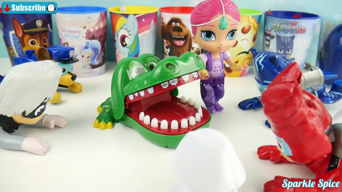 PJ Masks, Paw Patrol, Shimmer and Shine Play Crocodile Dentist Game with Frozen Learn Counting Color