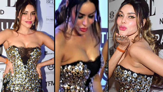 Gizele Thakral Hot Boob Show In Transparent Dress | Elle Fashion Event