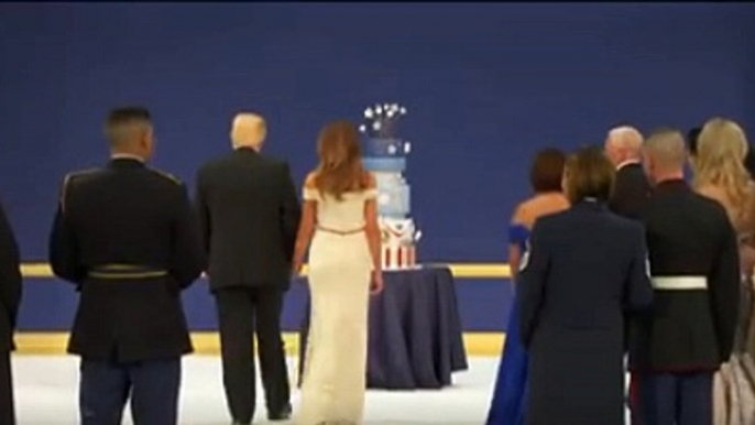 President Donald J. Trump  used a sword to cut a celebratory cake at the Armed Services Ball.