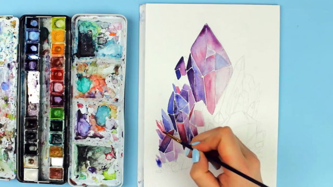 Painting with Watercolors & Q&A _ Crystal Cluster Painting With Watercolors _ Painting with mako-JDFY2p