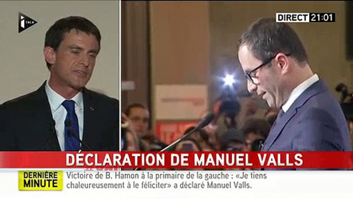 Benoît Hamon démarre son discours alors que Manuel Valls n'a pas terminé le sien