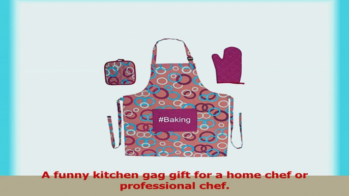 Baking Funny Aprons 3piece Cooking Apron Set with Oven Mitt and Pot Holder Pink Circle f39408c6