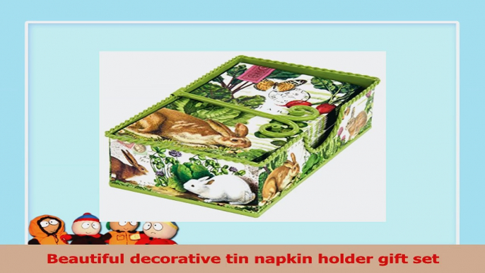 Michel Design Works Decorative Tin Hostess Napkin Holder Gift Set Garden Bunny 01465e1f