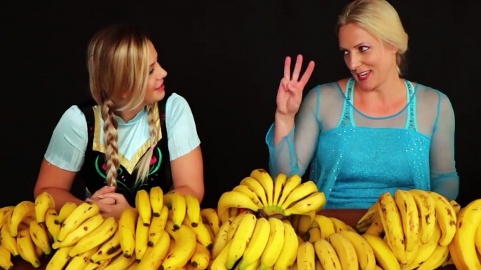 Frozen Elsa vs Anna BANANA CHALLENGE Food Fight w _ Spiderman Joker Maleficent - Superhero Fun IRL-INOHAorf