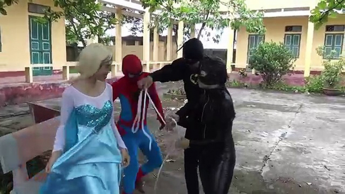 Gunfight between Three Spidey Frozen Elsa vs spiderman Joker Fun Superheroes movie in real