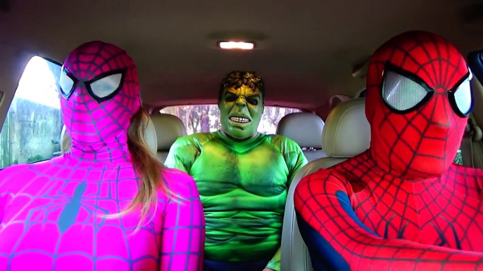 4 Pink Spidergirls Dancing in Car Spidergirl Twins Spiderman Funny Superheroes in Real Lif