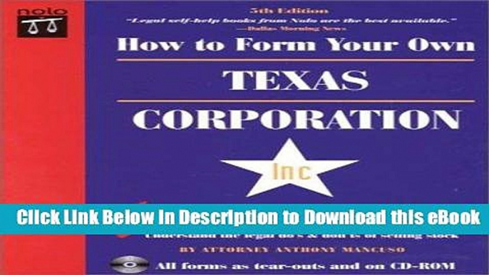 Free ePub How to Form Your Own Texas Corporation with Disk (How to Form Your Own Texas Corporation