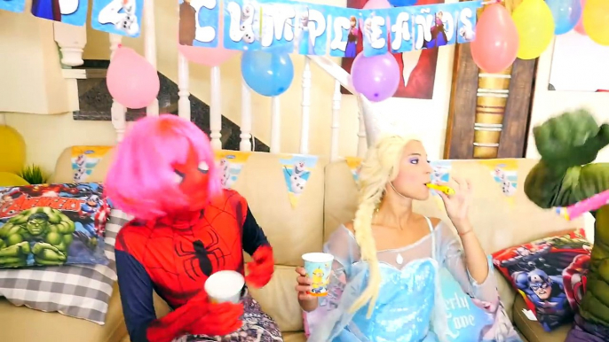 Spiderman is a LIAR! Frozen Elsa gets a long NOSE w/ Pink Fairy, Hulk Superheroes in real