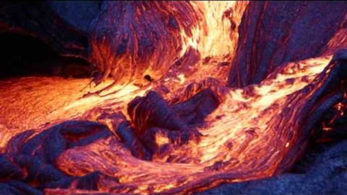 Molten Lava Flows Quickly During Volcano 'Blue Hour'