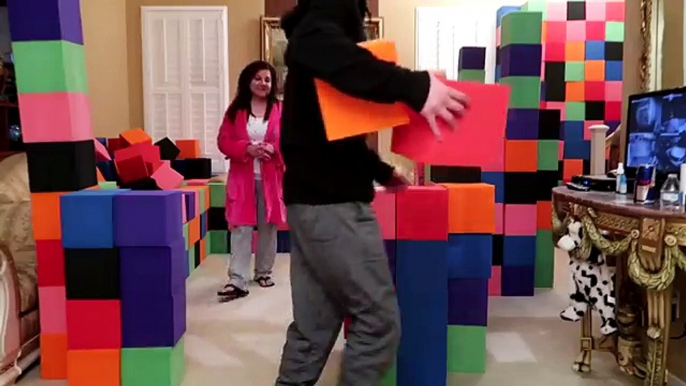 CRAZY INDOOR FOAM PIT FORT!! (24 HOUR OVERNIGHT CHALLENGE)