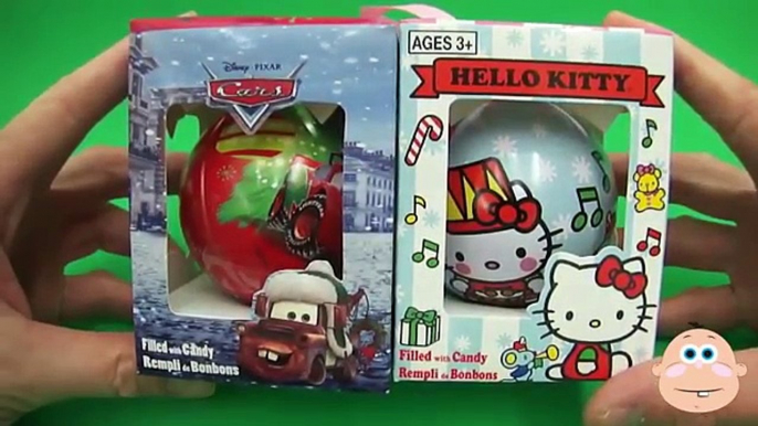 Disney Pixar Cars & Hello Kitty Surprise Eggs Christmas Toys Kinder Ornaments Opening + Unboxing