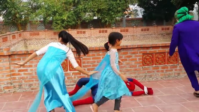 Superhero real life Spiderman Frozen Elsa & Friends