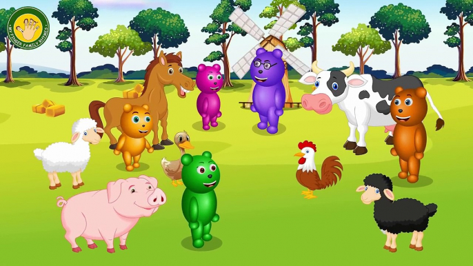 Mega Gummy bear visits old macdonald Farm finger family Rhyme for Kids | Gummy bear crying