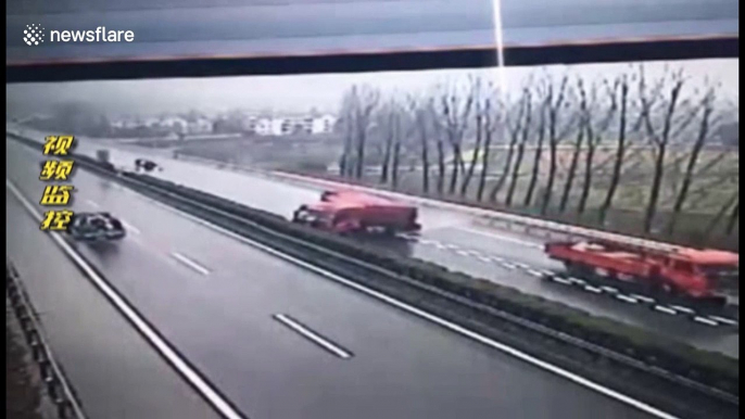 Out-of-control lorry crashes into central reservation on motorway