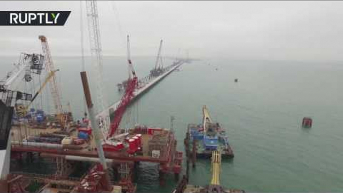 Drone footage captures Kerch Strait Bridge construction in progress