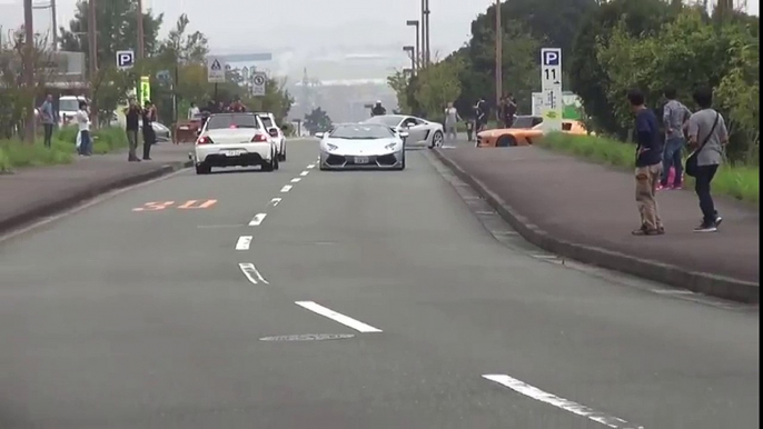 スーパーカー集団到着！！ 【 SLS AMG 】 【 Ferrari 458 Spider】 ランボルギーニなどなど2016/10/2 エコパ・サンデーラン