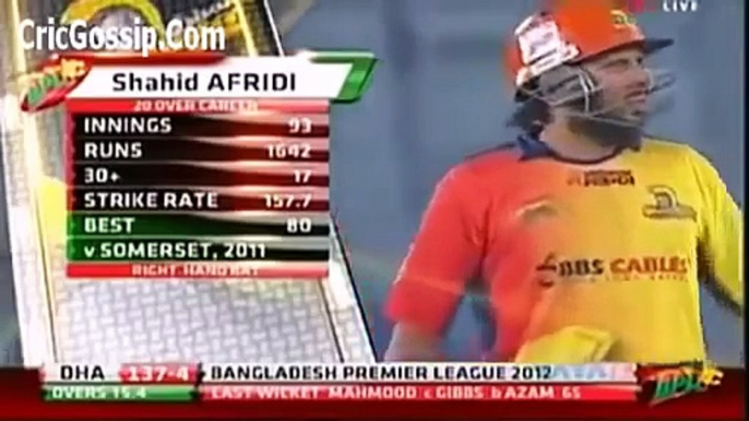 shahid afridi biggest six 230 meters (smash away the ground BPL)