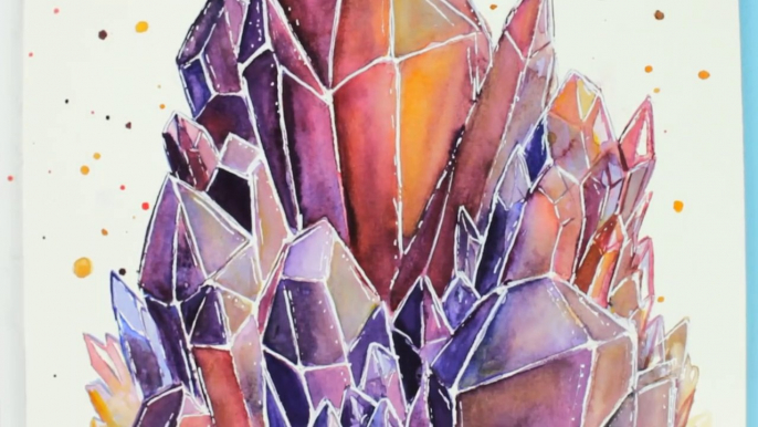 Painting with Watercolors & Q&A _ Crystal Cluster Painting With Watercolors _ Painting with mako-JD