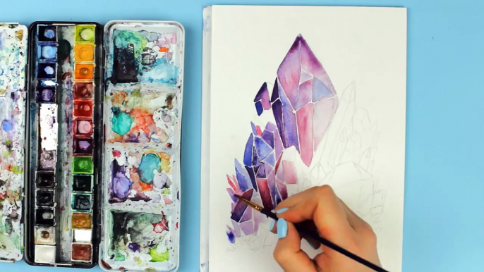 Painting with Watercolors & Q&A _ Crystal Cluster Painting With Watercolors _ Painting with mako-JDF