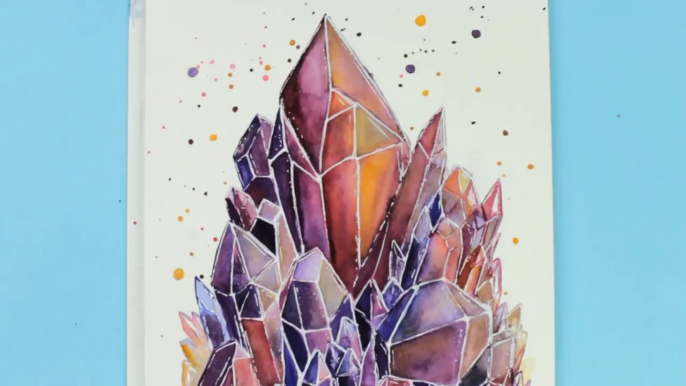 Painting with Watercolors & Q&A _ Crystal Cluster Painting With Watercolors _ Painting with mako-JDFY2pECk