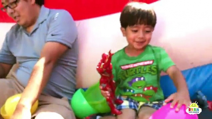 HUGE EGGS SURPRISE TOYS CHALLENGE for kids inflatable slides Disney Cars Superhero toys