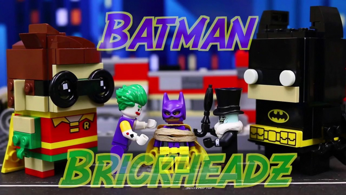 Lego Batman Movie Brickheadz Joker and Penguin kidnap Batgirl rescued by Batman and Robin-ApQ