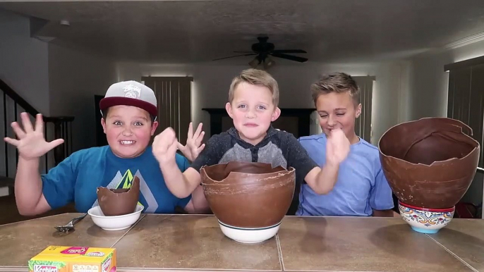 Chocolate Surprise Egg Giant Ice Cream Sundae Challenge! Kids Eat Real Food - Candy Challenges!-QsE