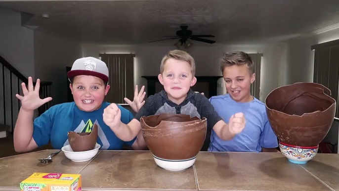 Chocolate Surprise Egg Giant Ice Cream Sundae Challenge! Kids Eat Real Food - Candy Challenges!-QsEbid4