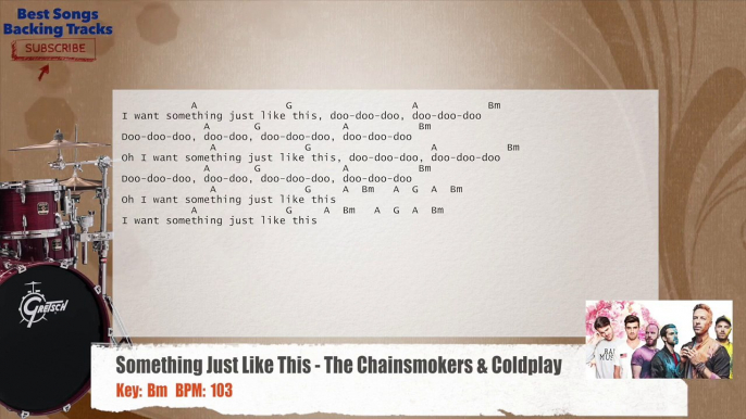 Something Just Like This - The Chainsmokers & Coldplay Drums Backing Track with chords and lyrics