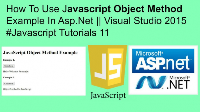 How to use javascript object method example in asp.net || visual studio 2015 # javascript tutorials 11