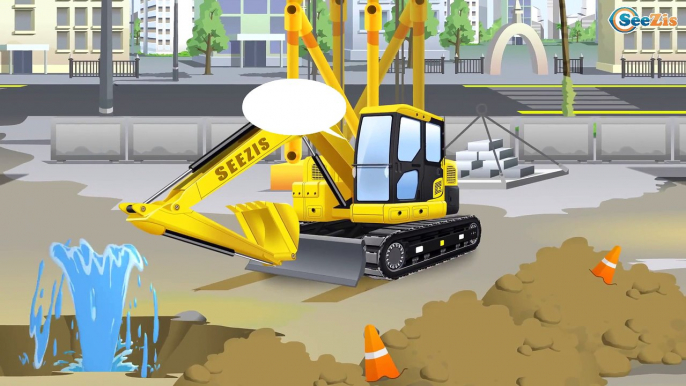 Yellow JCB Excavator with The Crane & Tractors - Real Diggers | Cars & Trucks Construction Cartoons