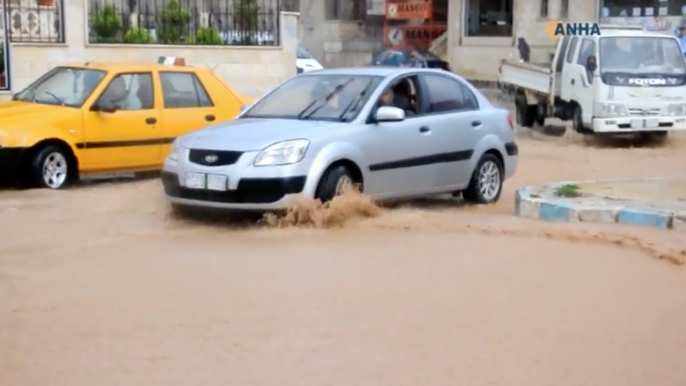 Heavy Rains Flood the Streets of Afrin in Northern Syria