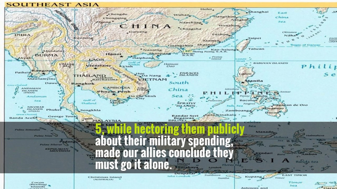 Or if China takes aggressive action in the South China Sea, threatening our Asian allies as well as our own freedom of navigation, will our Western allies