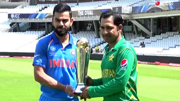 Virat Kohli, Sarfraz Ahmed during photoshoot ahead of ICC Champions Trophy 2017 Final