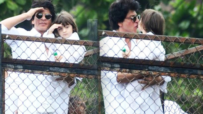 Shah Rukh Khan And AbRam Wishes Eid Mubarak , WAVES At Fans From Mannat