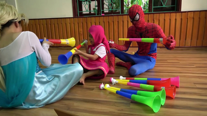 Mashas Trumpets were Crushed Under Car of Crazy Joker w/ Frozen Elsa, Spiderman | Funny M