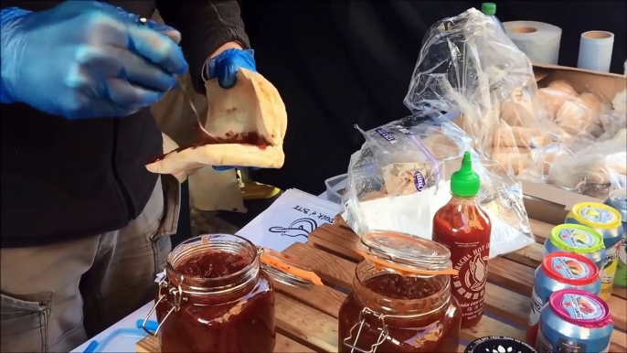 Huge SHREDDED Duck Sandwich With Caramelized Onion Chutney - London Street Food