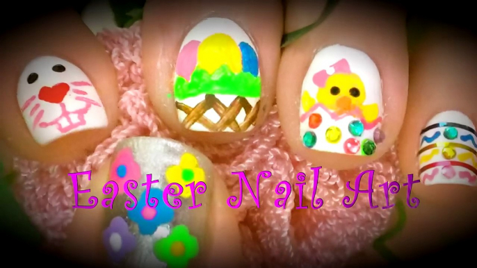 ✿Easter Nail Art Designs- Spring Flowers, Bunny, Eggs, Baby Chick, Rhinestones & Striping