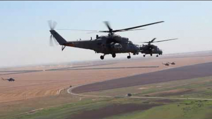 Hitting the target: Russian military helicopters take part in aerial tactic drills