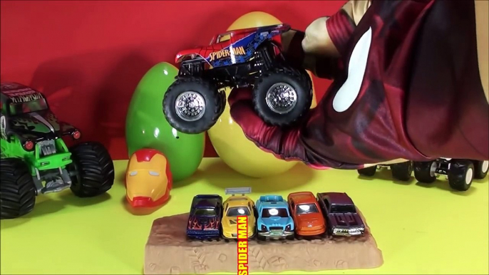 SURPRISE EGGS MONSTER TRUCKS with special guest TOW MATER part 2 3D Monster Trucks Constru