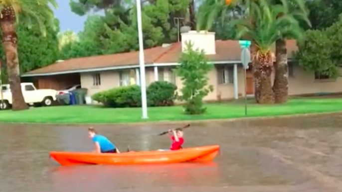 Kayakers Hit the Streets After Monsoon Causes Flash Flooding in Tucson