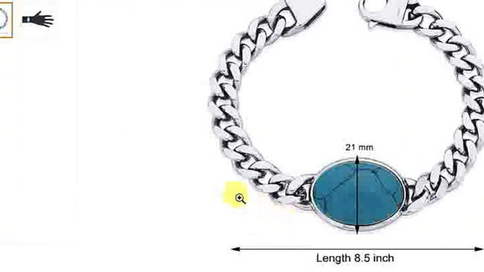 Stainless Steel Turquoise Blue Men’s Link Bracelet with Lobster Clasp