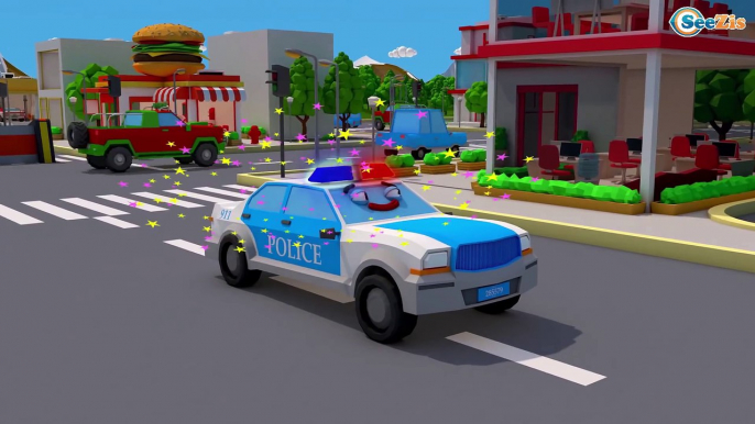 Kids Video Police car & Fire Truck rescue on the road Super Hero! 3D Animation Cars & Truck Stories