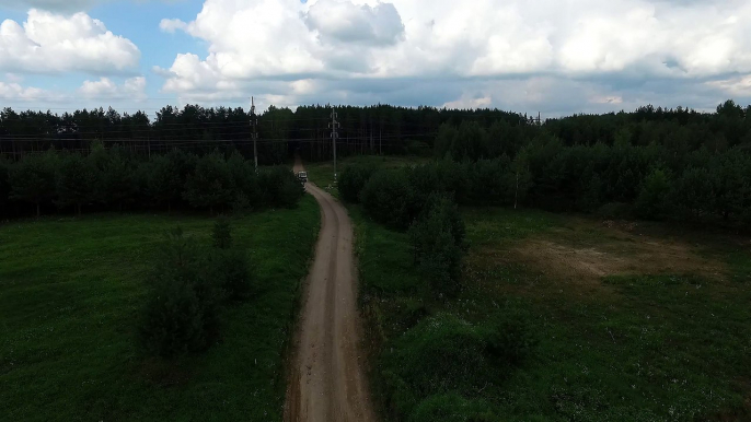 Truck moving on gravel road