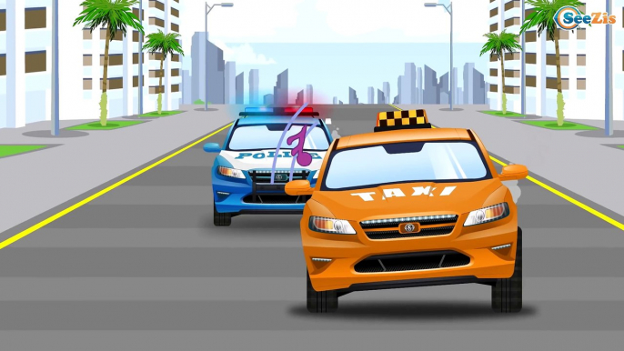 Kids Animation The Police Car & Racing Car - The Big Race in the City of Cars! Cartoons for Children